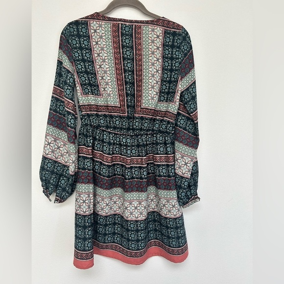 Abercrombie & Fitch Boho Green Pink Black Vneck Aline Flowy Dress size S - Picture 6 of 8